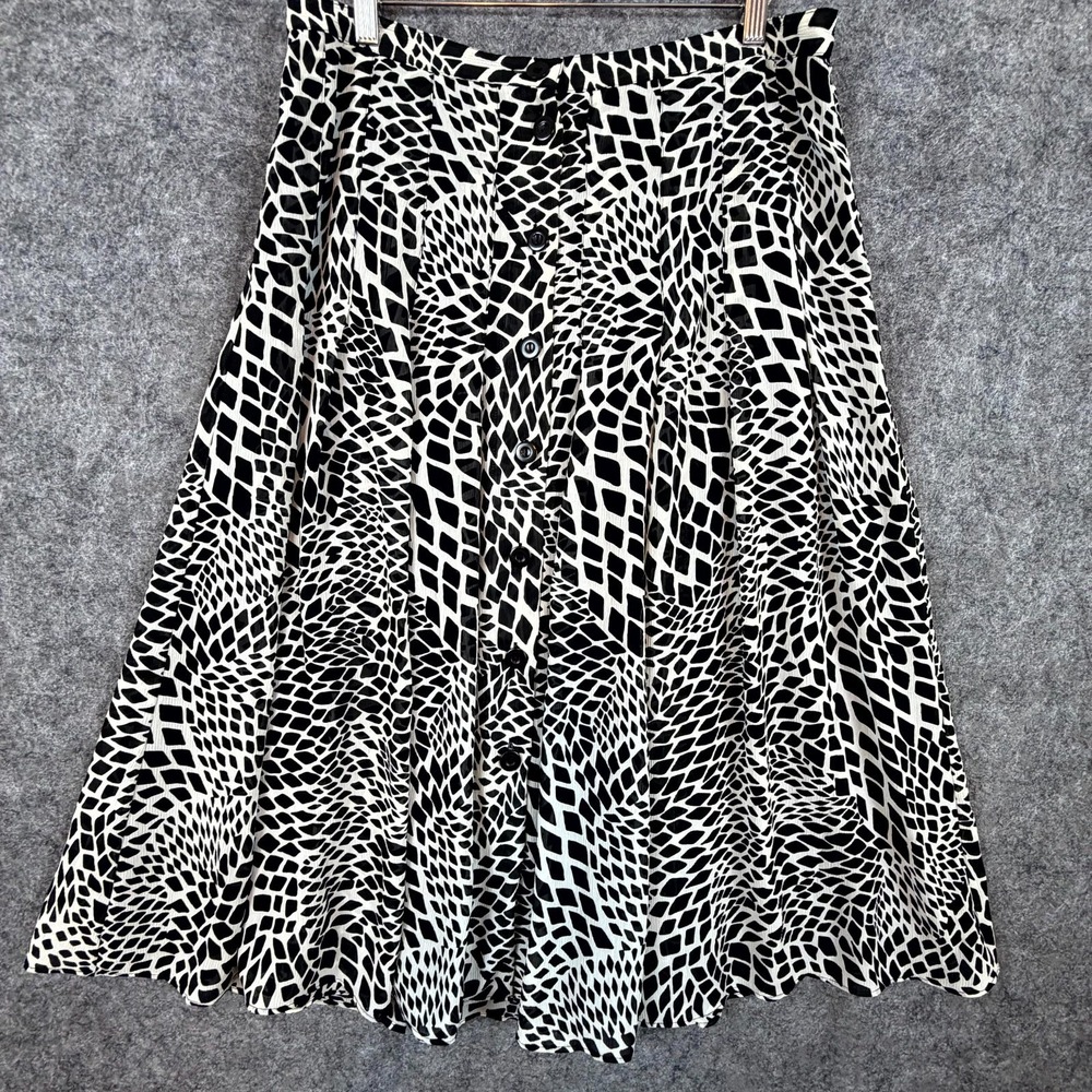 Emma James Midi Skirt Women 12 White Black Geometric‎ Office Chic Career Flowy